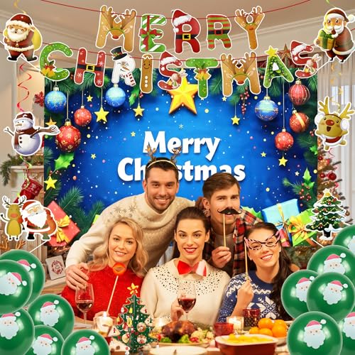 Merry Christmas Decoration Set - Banner & Hanging Swirls