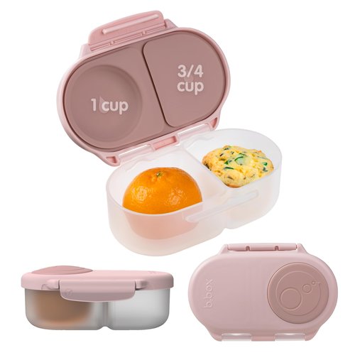 b.box Snack Box - Leakproof Mini Bento Box for Kids & Toddlers, 2 Compartment Snack Containers for Kids, Lunch Containers, Dishwasher Safe, BPA Free, PFAS Free, Ages 4m+, 1 3/4 Cup - Blush Crush