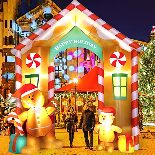 Christmas Inflatable Arch with Gingerbread Man and LED Lights for Outdoor Decor