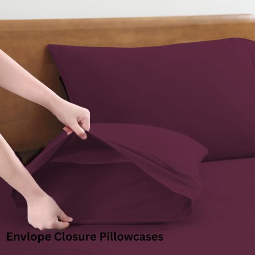 LANE LINEN 100% Organic Cotton King Size Sheets - Soft, Machine Washable, Eco-Friendly Percale in Windsor Wine