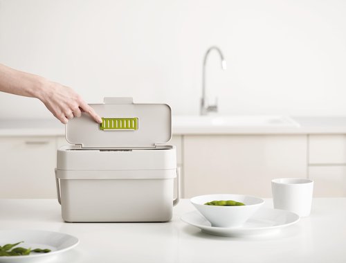 Joseph Joseph 30046 Compo Easy-Fill Compost Bin Food Waste Caddy with Adjustable Air Vent, Stone, 1 Gallon / 4 liters