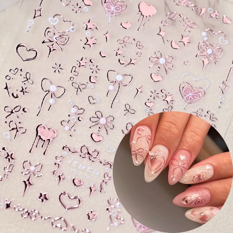Valentine 5D Embossed Heart & Bow Nail Stickers Self-Adhesive Decals
