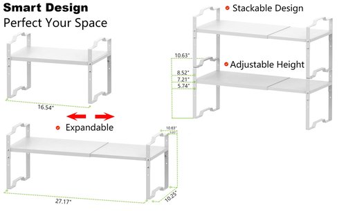 Jojocross Expandable Shelf for Cabinet Organizer Adjustable Stackable Spice Rack at Kitchen and Bathroom More, Counter Countertop Cupboard Organization Pantry Storage(LARGE/2PACKS/WHITE)