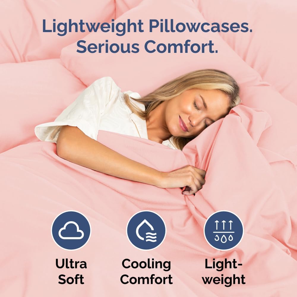 Skiennix Body Pillowcases Set of 2 | Soft, Comfy 20x54 Long Pillow Covers - Wrinkle & Fade Resistant in Baby Pink