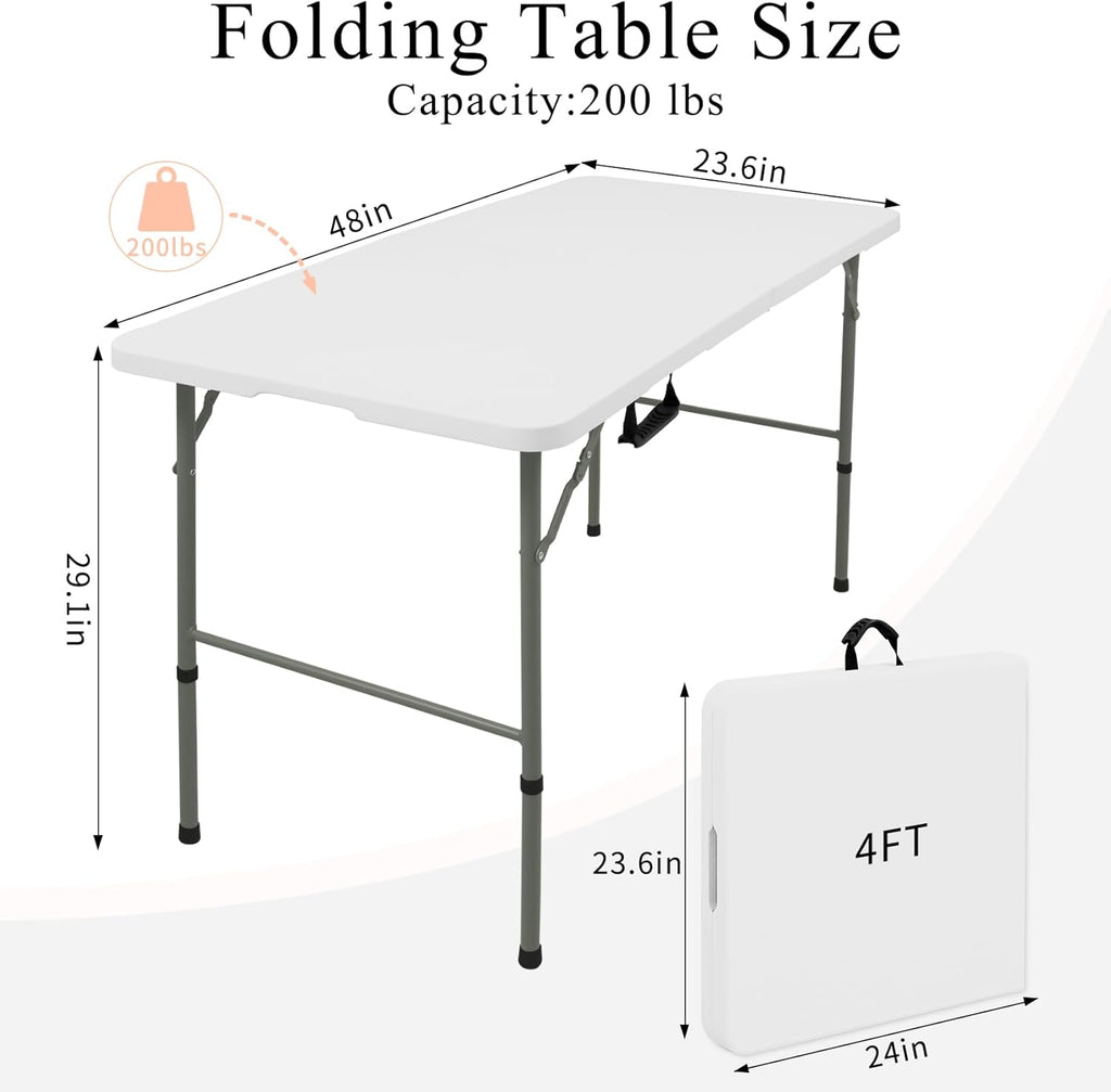 Skiennix Folding Table - Lightweight Portable Plastic Design with Carrying Handle | 4 FT White for Indoor & Outdoor Events