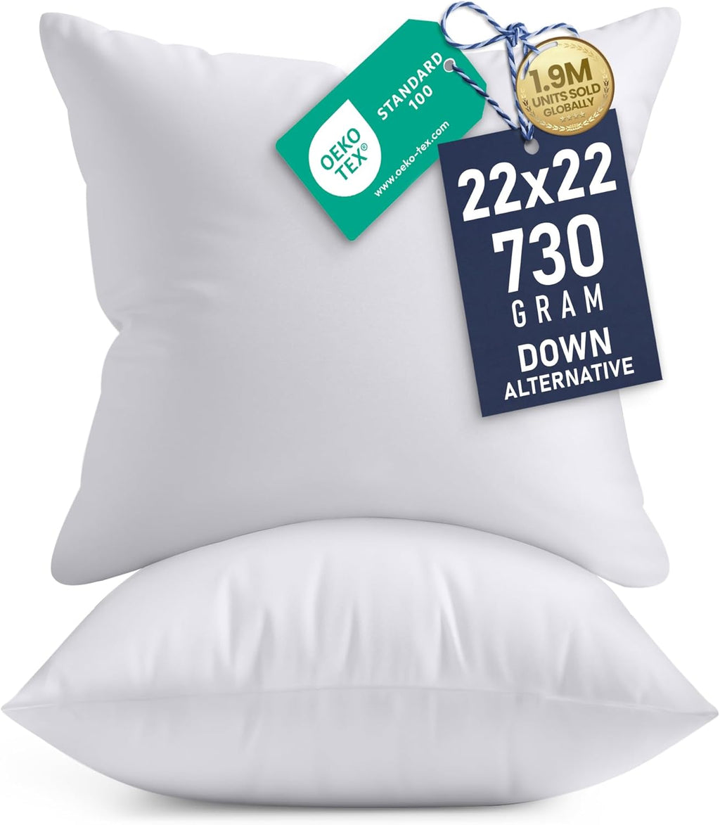 Utopia Bedding 22x22 Pillow Inserts - Set of 2 White Decorative Throw Pillows for Sofa & Couch - Soft & Fluffy Cushions