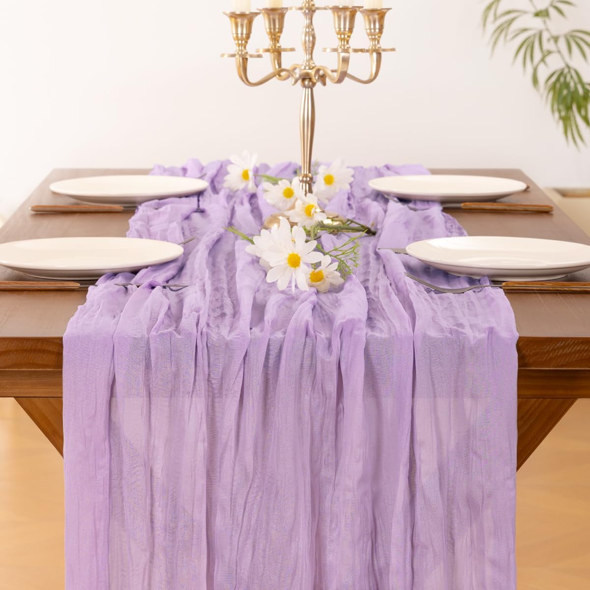 Socomi Cheesecloth Table Runner - Lilac Purple 120 Inch | Boho Rustic Decor for Weddings & Events