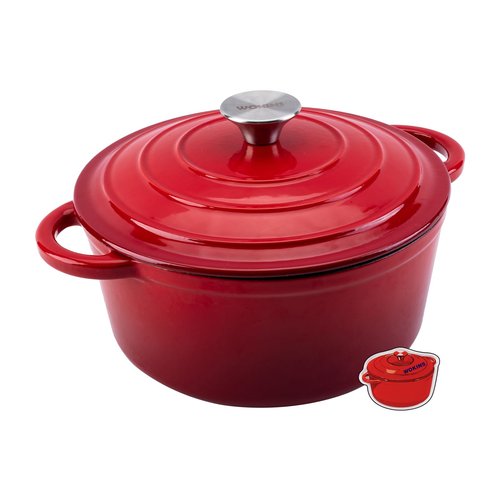 WOKINS 7QT Enameled Cast Iron Dutch Oven Pot with Lid,Heavy-Duty Cookware for Sourdough Bread Baking,Braising,Stews,Roasting,Oven Safe up to 500°F,RED