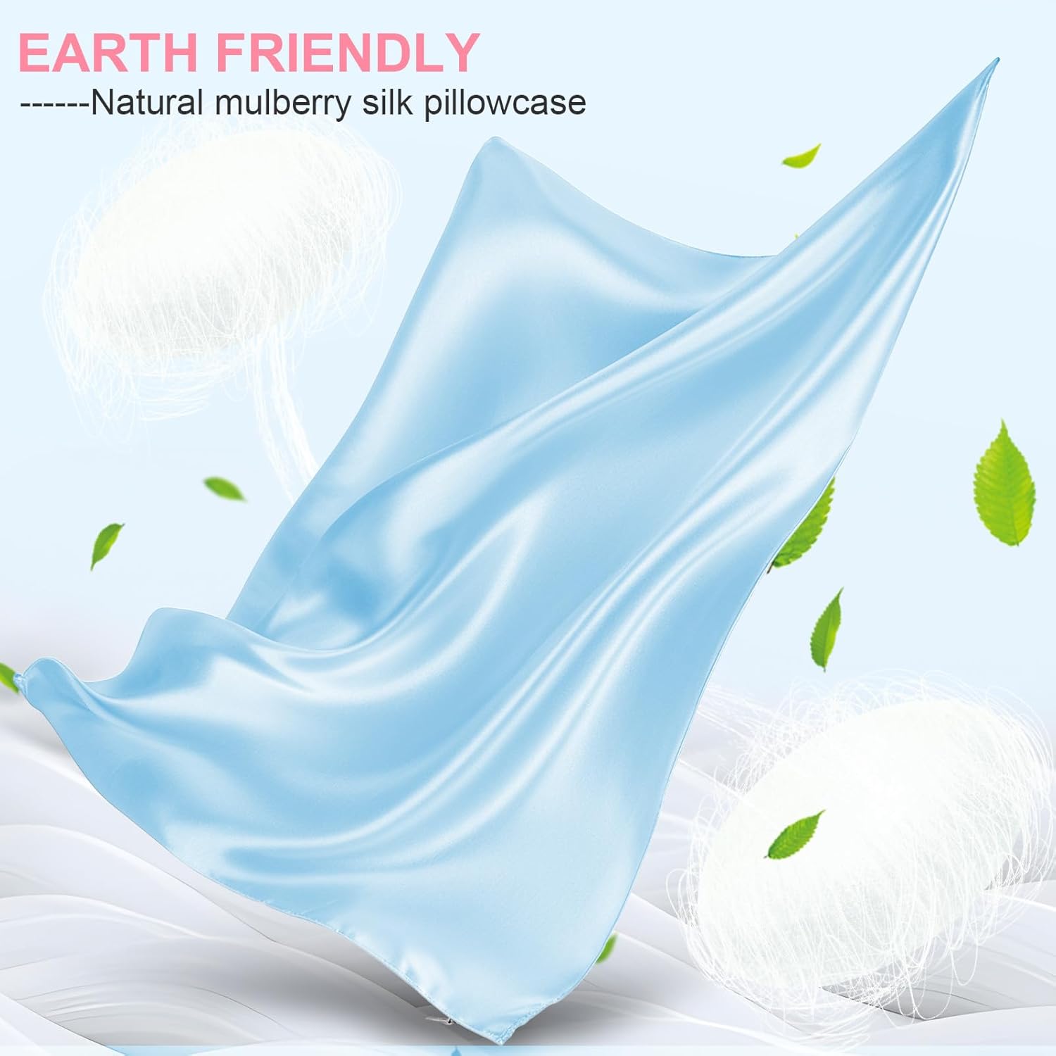 Skiennix Silk Pillowcases - King Size Mulberry Silk for Hair & Skin | Soft, Breathable Cooling in Sky Blue