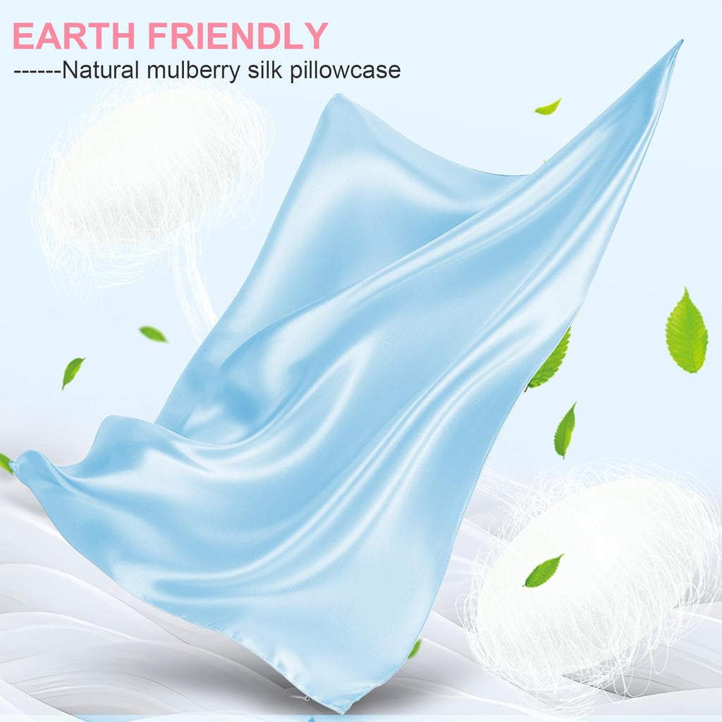 Skiennix Mulberry Silk Pillowcases - 2 Pack King Size with Hidden Zipper | Soft, Breathable, Cooling - Sky Blue