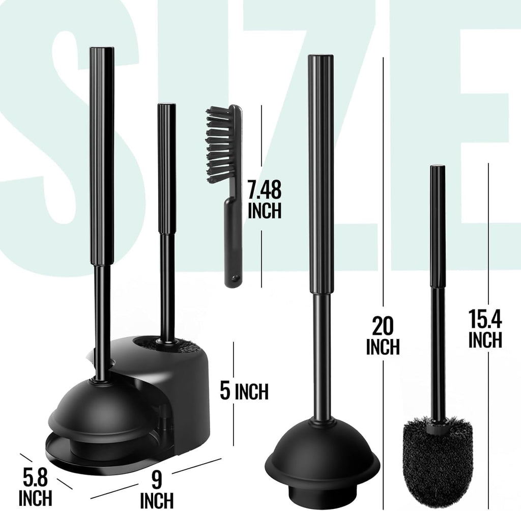 Skiennix 4-In-1 Toilet Brush and Plunger Set - Extra Long Handle with Crevice Cleaner | Black, 2 Pack