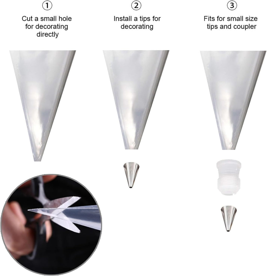 Skiennix Piping Bags and Tips Set - 100PCS Disposable 12-Inch Pastry Bags for Cake Decorating & Frosting