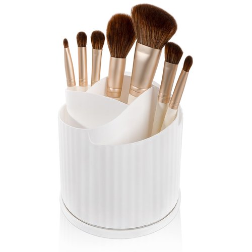Anyoifax 360 Rotating Makeup Brush Holder Organizer 5 Slots Make Up Brushes Cup Flower-Shaped Spinning Pen Holder for Vanity, Cosmetics, Lipsticks, White