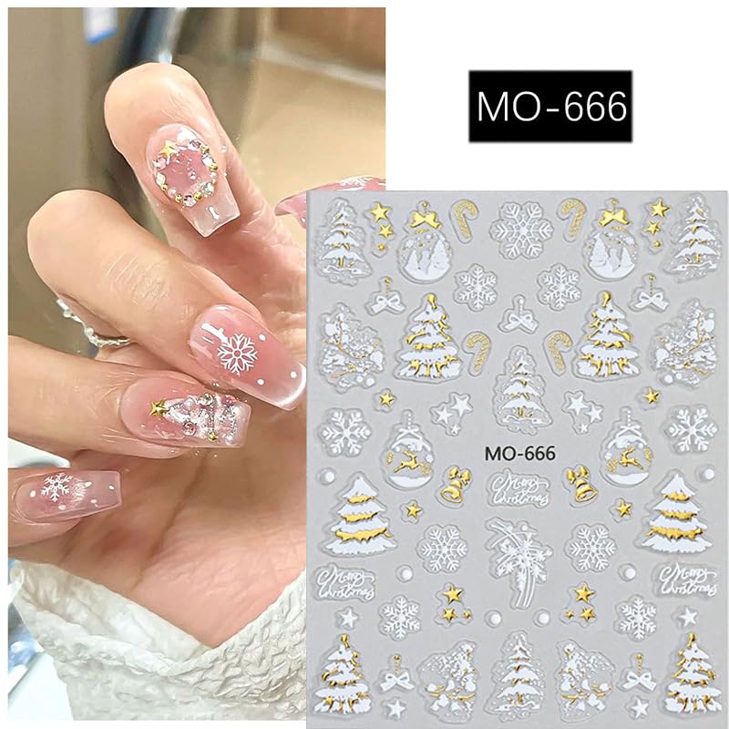 5D Embossed Christmas Nail Stickers Snowflake Winter Decals - 3PCS