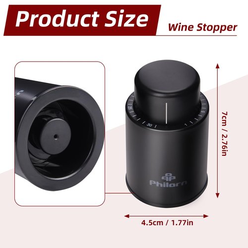 2 PACK Wine Bottle Stoppers, Philorn Vacuum Wine Stoppers - Saver Toppers for Wine Bottles, Reusable Wine Cork Cover Keep Wine Fresh after Opening, Real Vacuum Pump Wine Keeper Cap Preserver - Gifts