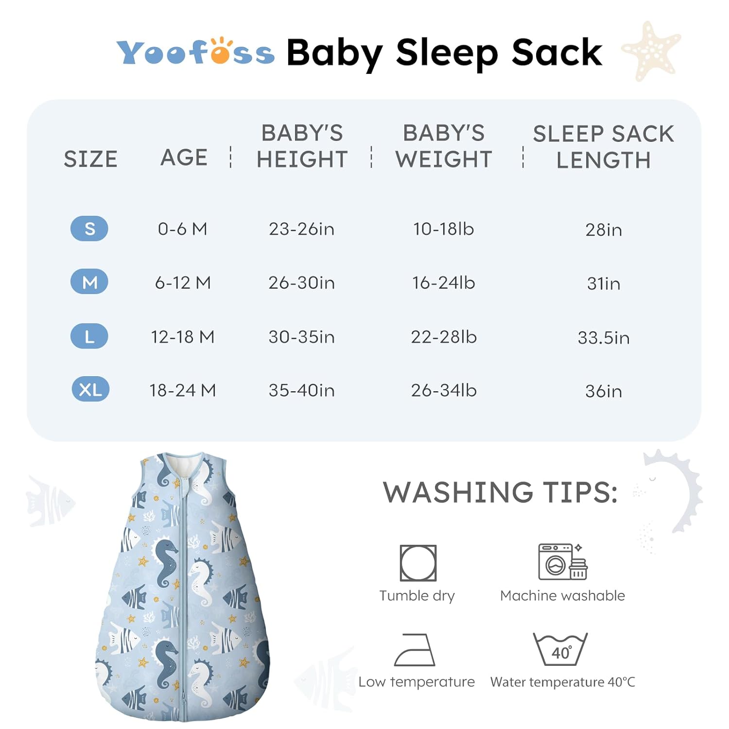 Yoofoss Baby Sleep Sack - 0-6 Months | TOG 2.5 Organic Cotton Wearable Blanket - Warm & Comfy
