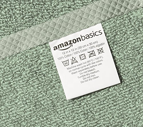 Amazon Basics 100% Cotton Quick-Dry Washcloths, Seafoam Green, 12-Pack