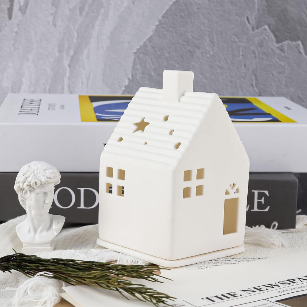 Tea Light House | Ceramic White Removable Design for LED Tea Light - Two-Part Structure