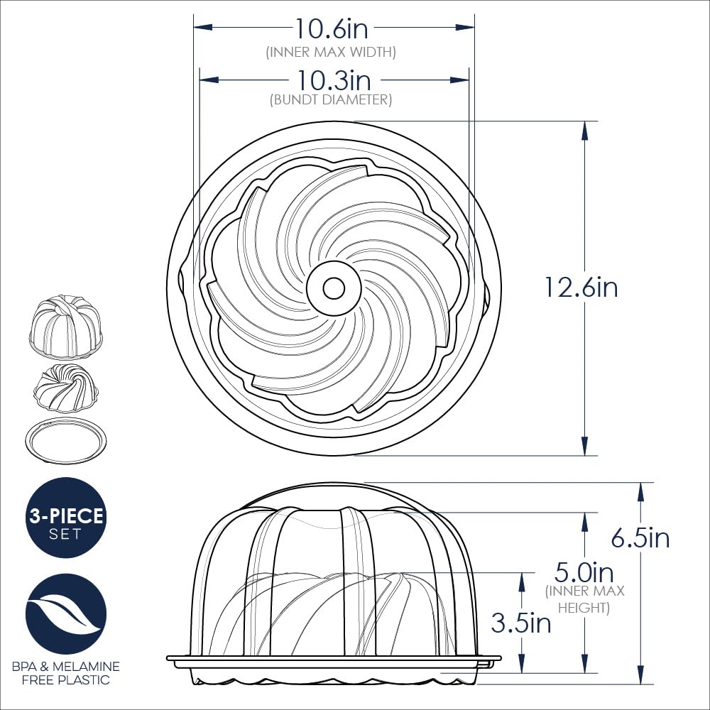 Nordic Ware Formed Swirl Bundt with Keeper, 10 Cup, Twilight Blue