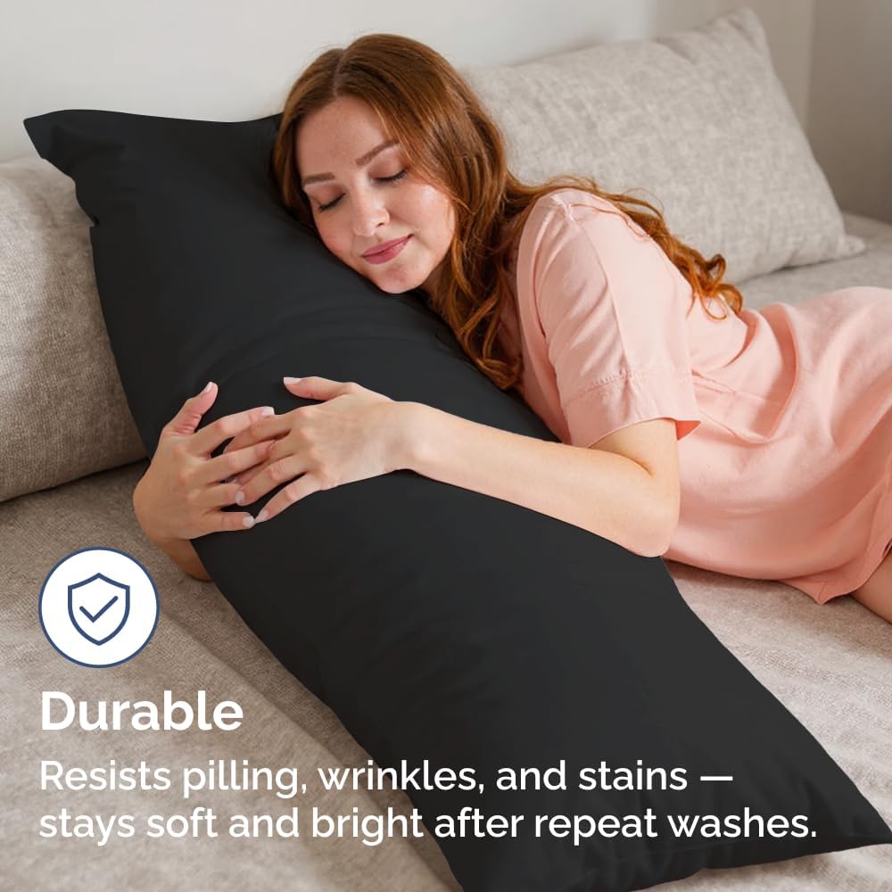 Skiennix Body Pillowcases Set of 2 | 20x54 Soft, Breathable Covers for Side Sleepers - Black, Machine Washable