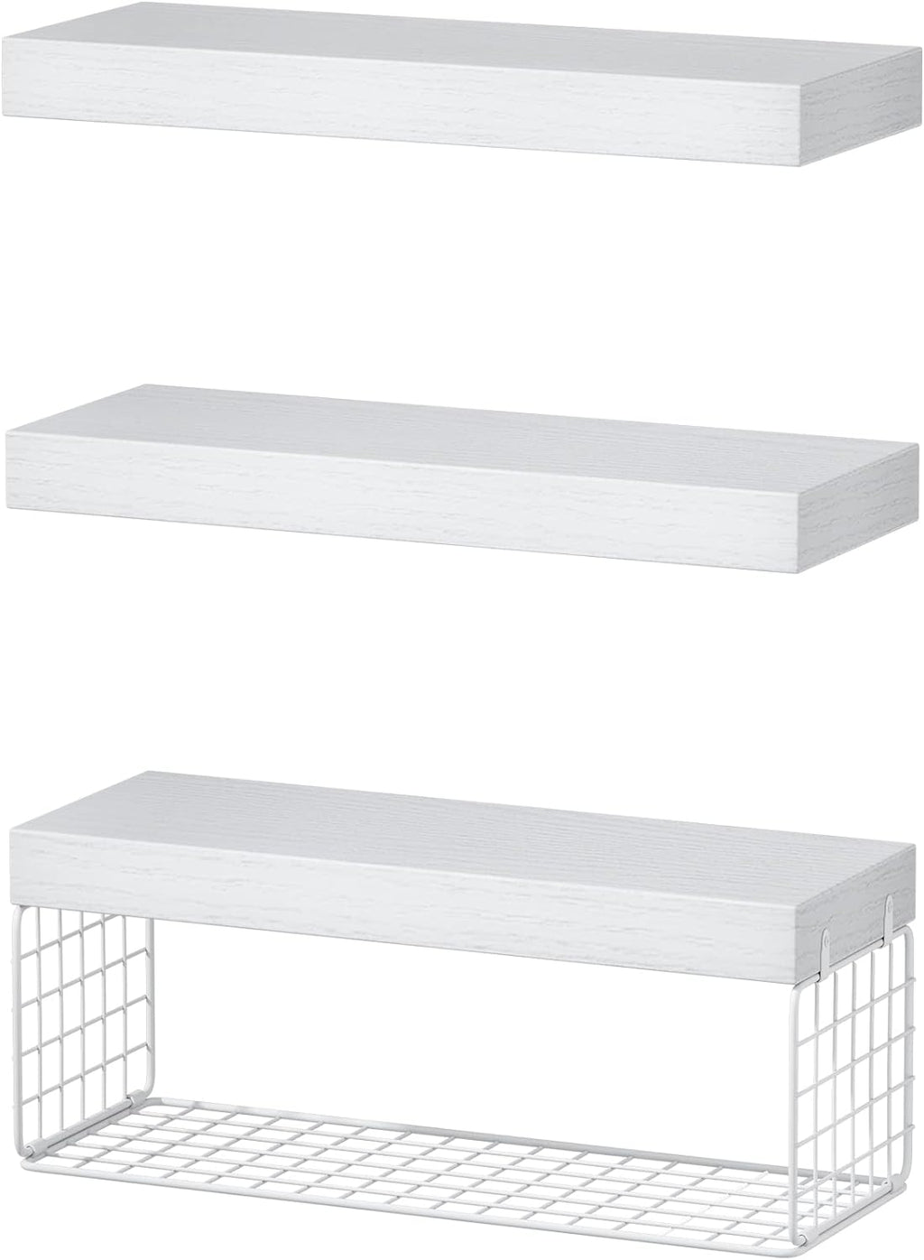 QEEIG Bathroom Shelves Over Toilet - Wall Mounted Floating Storage for Toilet Paper | Set of 3, 16 Inch, White