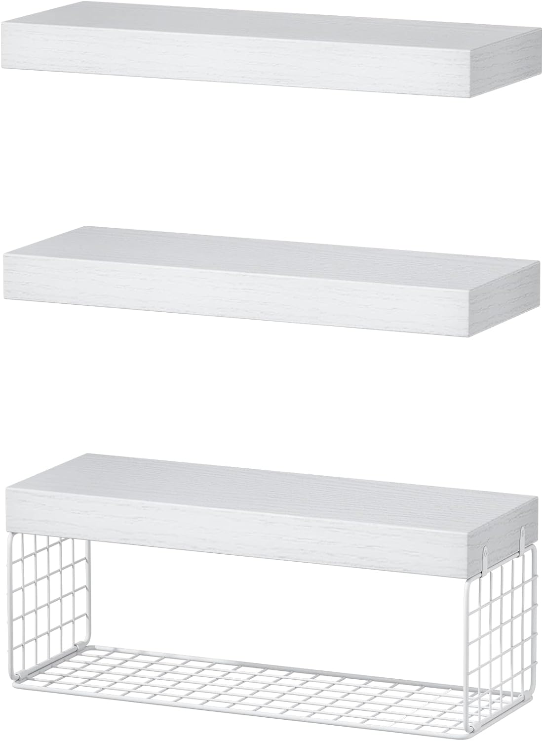 QEEIG Bathroom Shelves Over Toilet - Wall Mounted Floating Storage for Toilet Paper | Set of 3, 16 Inch, White