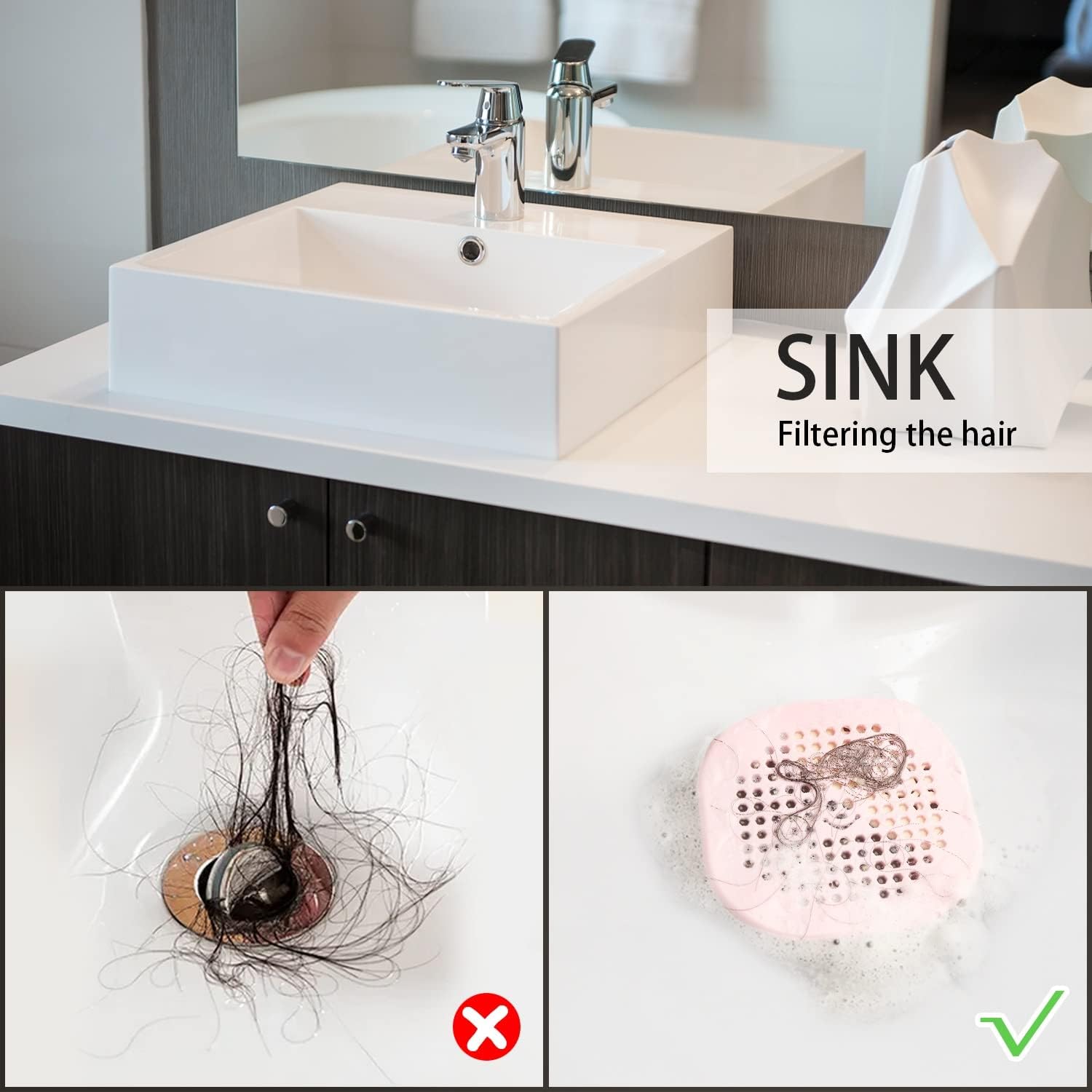 Skiennix Drain Hair Catcher - Silicone Hair Stopper for Shower & Kitchen | 2 Pack, Pink