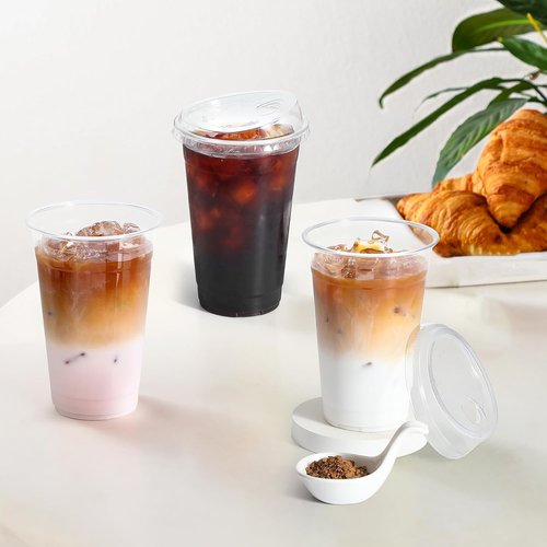 AOZITA 100 Pack 20 oz Plastic Cups - BPA-Free Disposable Iced Coffee Cups with Strawless Sip-Lids | Perfect for Smoothies & Party Drinks
