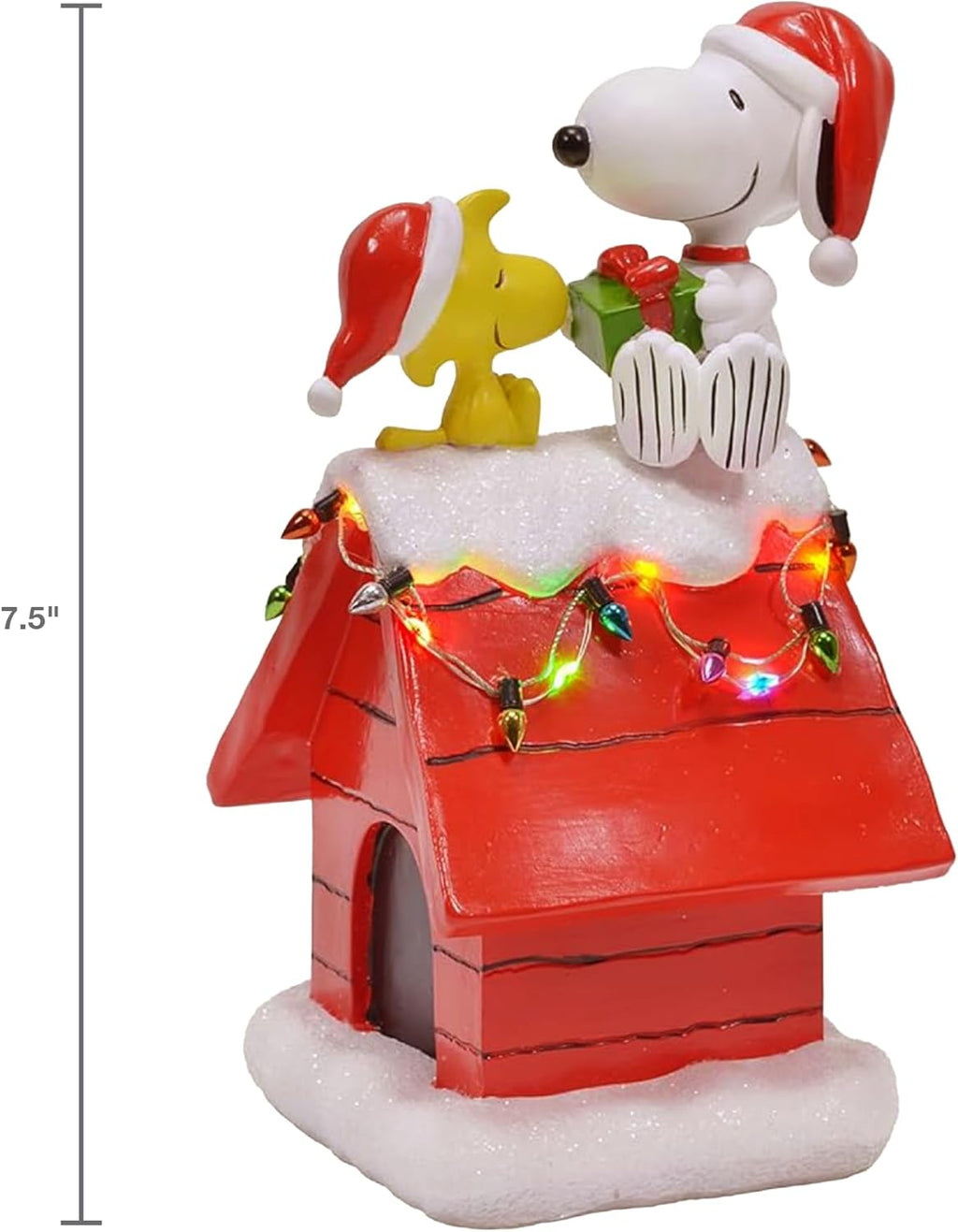 Mark Feldstein Peanuts Snoopy's Dog House Figurine - LED Christmas Lights | 7.5 Inch, Red