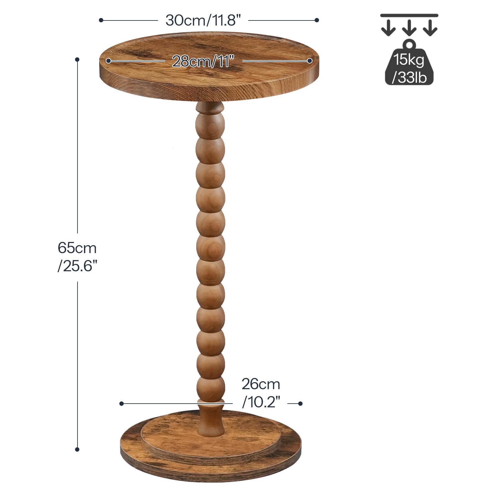 HOOBRO Round Side Table, Small Drink Table for Small Space, End Table with Rubberwood Accent Leg, Stable Pedestal, Easy Assembly, for Living Room, Corner, Bedroom, Rustic Brown FG187BZ01