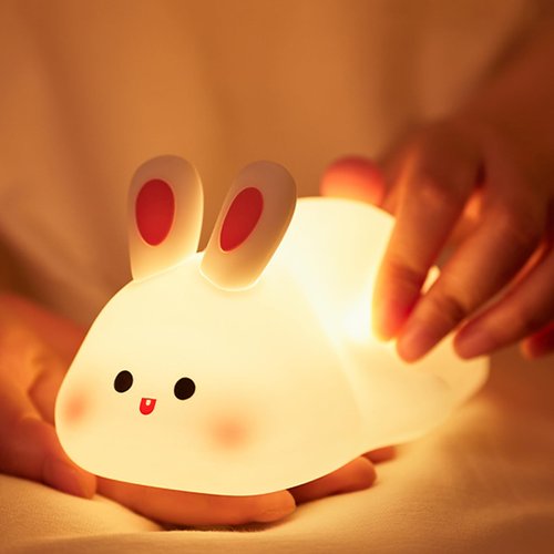 Drecoam Bunny Lamp, Rabbit Night Light with Timer, Soft Silicone Big Face Bunny Gifts, Rechargeable Dimmable LED Nursery Light, Animal Kawaii Bedroom Decor for Kids Baby