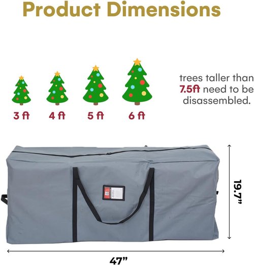 Holiday Spirit Christmas Tree Storage Bag - Heavy-Duty Waterproof Design with Dual Zippers - Fits 7.5ft Tree, Charcoal