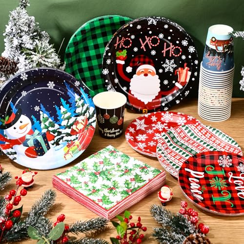 Christmas Disposable Plate and Napkin Set – Holiday Party Dinnerware & Cups