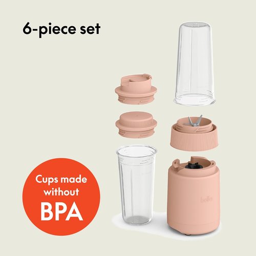Bella Portable Rocket Blender - 6 Pcs Juicer & Smoothie Maker | BPA-Free, 240W, 4 Tip Stainless Steel Blade, Dishwasher Safe