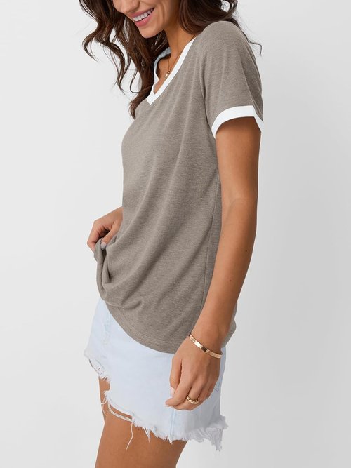 AUTOMET Women's V-Neck Short Sleeve T-Shirt - Casual Soft Tunic for Summer Fashion | Comfortable Workout Top