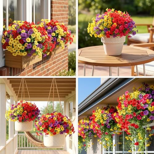 UV Resistant Artificial Flowers - 14 Bundles for Outdoor Decoration