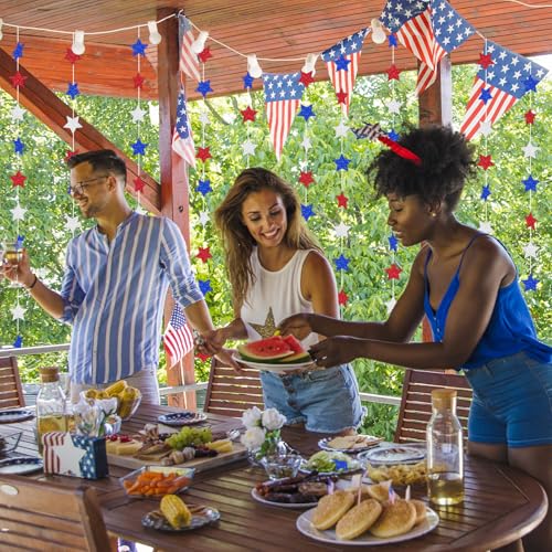 Patriotic Glitter Star Garland - 52 FT Red White Blue Decor for 4th of July