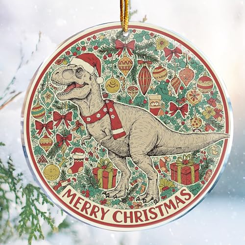 T-Rex Christmas Ornament Funny Dinosaur Acrylic Holiday Decor 3.6 in