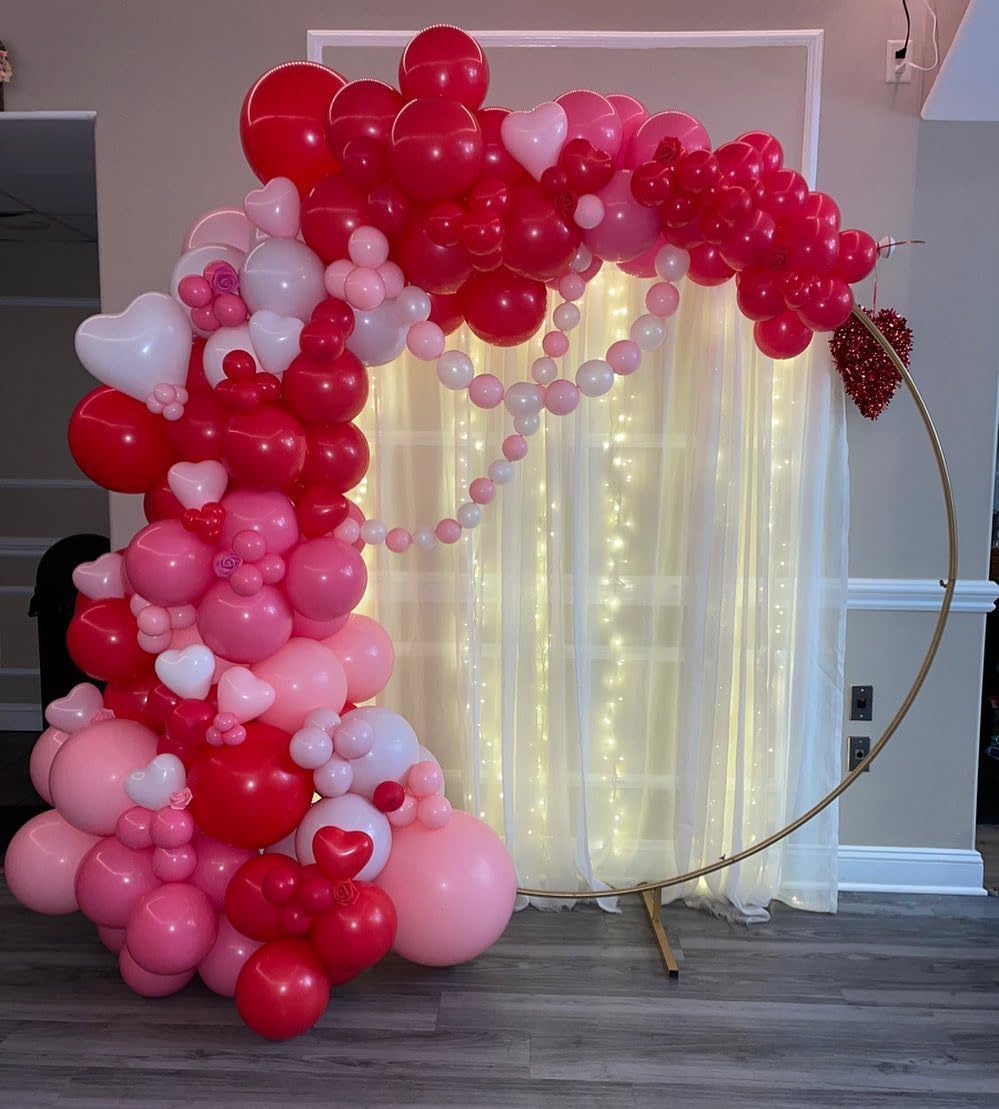 EICUECUE Valentines Day Balloons Garland Arch Kit - Rose Petals, Heart and LOVE Foil Balloon Different Size Pink White Red Balloons for Valentine's Day Galentine's Day Anniversary Party Decorations
