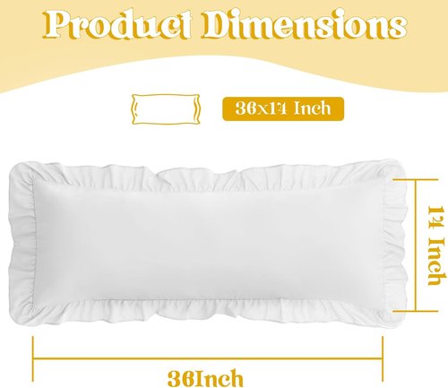 KKJIAF White Lumbar Pillow Cover - Soft Microfiber Ruffled Sham for Couch & Bed | 14x36 Inch