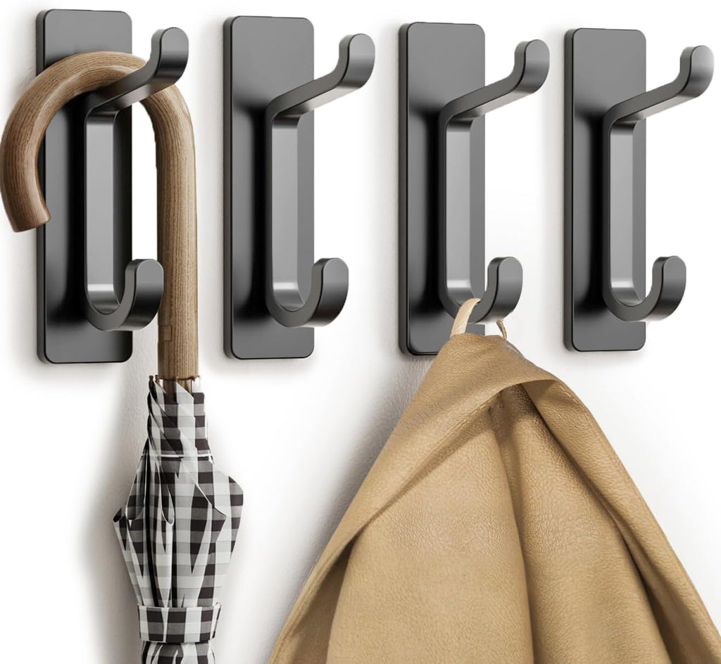 Pickpiff Wall Hooks - 13LB Strong Adhesive Coat & Towel Hangers | Grey 4-Pack