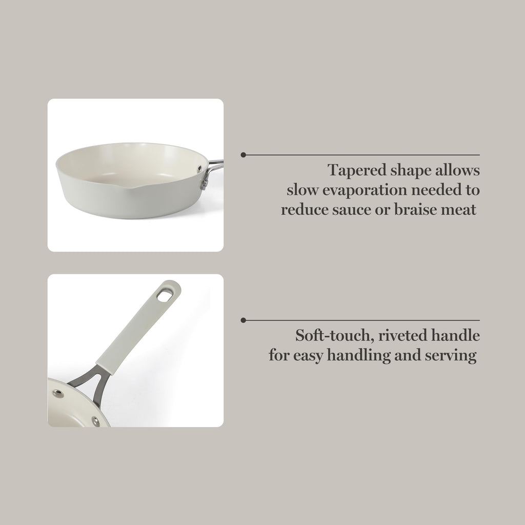 Martha Stewart Heathland 8 Inch Aluminum Fry Pan Cookware Non-Toxic Premium Ceramic Non Stick Frying Pan, Kitchen Egg Pan, Omelet Pan, Always Pan, Pots and Pans, Linen White, Induction Safe
