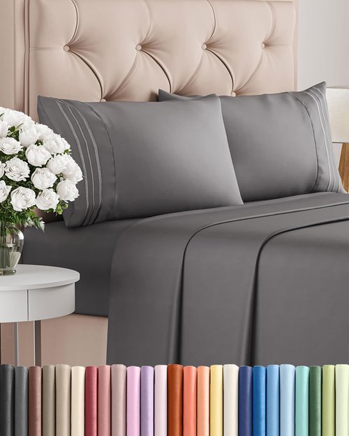 King Size 4 Piece Sheet Set - Ultra-Soft Cooling Bed Sheets for Luxurious Comfort - Deep Pockets - Dark Grey