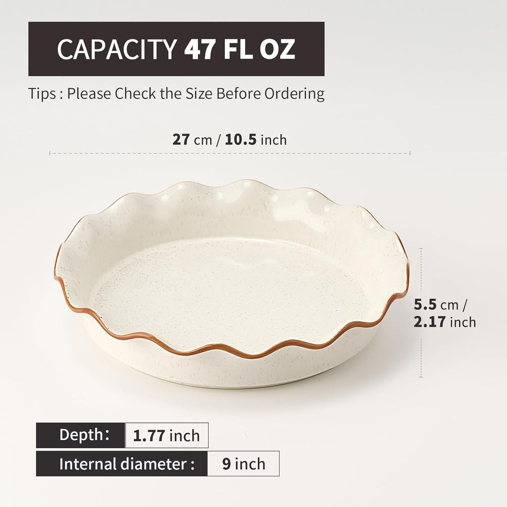 SIDUCAL Non-Stick Ceramic Pie Pan - 10.5 Inch Deep Dish with Ruffled Edge | Dishwasher & Oven Safe (White)
