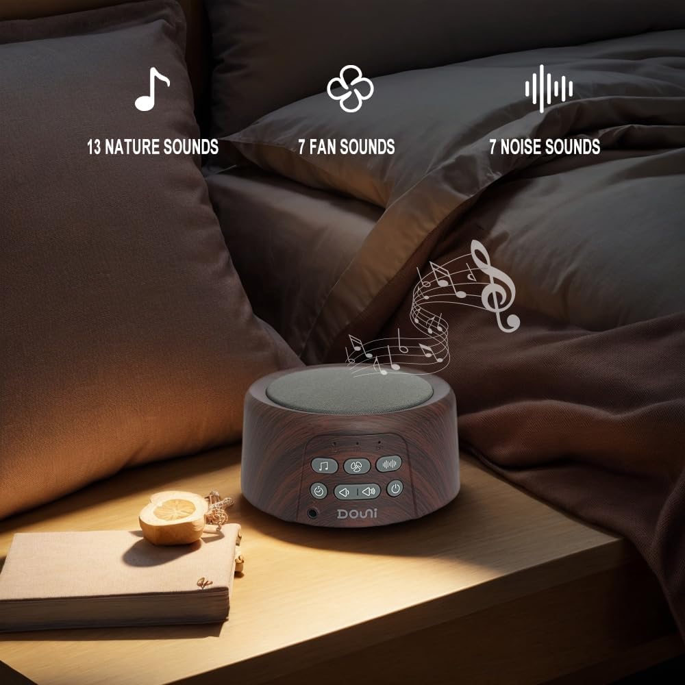White Noise Machine | Soothing Sleep Sound Therapy with Timer & Memory Function - Brown Wood Grain