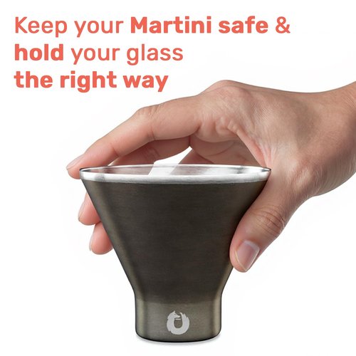 Snowfox Premium Vacuum Insulated Stainless Steel Martini Glass, Set of 2, Martinis Stay Icy Cold, Stemless Cocktail Glasses, Elegant Home Entertaining, Bold Beautiful Barware Set, 8 oz, Dark Walnut