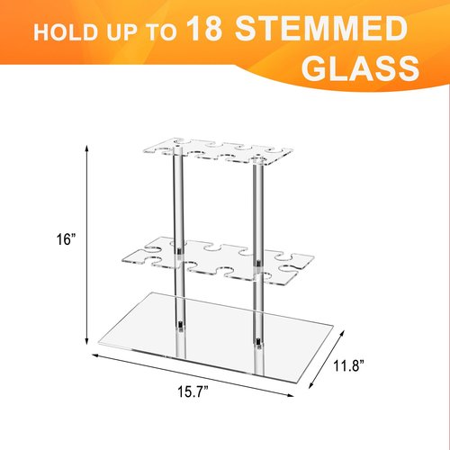 HeiMma Champagne Display Holder Stand for Party, With 18 Slots, 2 Tier Clear Acrylic Wine Glass Stemware Rack Champagne Flute Holder with Led Light, Measures 16.5" x 15.7" x 11.8"