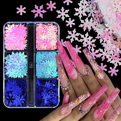 Blue Snowflake Nail Art Sequins 6 Grids Winter Glitter Charms