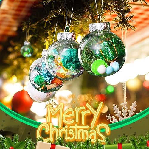 50pcs Clear Fillable Christmas Ornament Balls 2.36 Inch with Silver Rope Set
