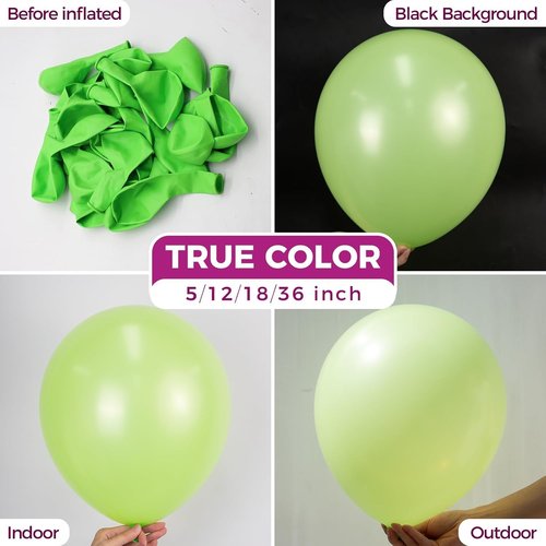 Bezente Lime Green Latex Party Balloons - 100 Pack of 12-Inch Round Helium Balloons for Celebrations